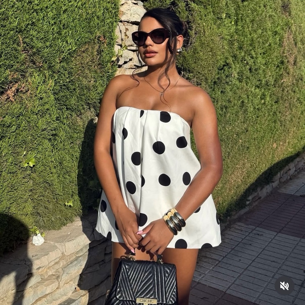 Zara Polka Dot Strapless mini Dress - Picture 4 of 12